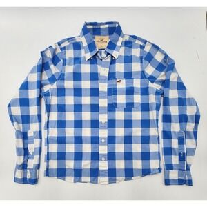 HOLLISTER CALIFORNIA MENS BUTTON UP SHIRT VTG BLUT AND WHITE‎ PLAID